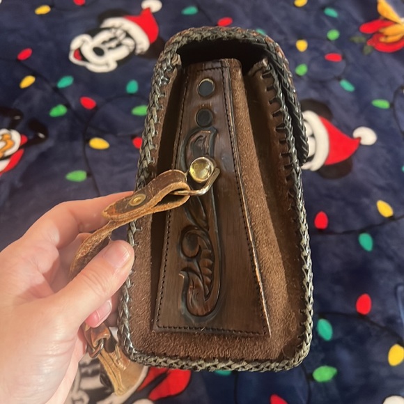 Vintage Joo Kay Hand Tooled Leather Purse Handbag Brown Western Shoulder - Picture 3 of 11